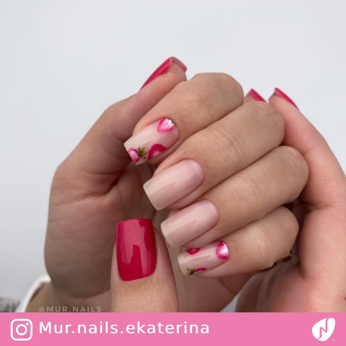 Square Shaped Strawberry Nails